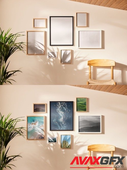 Adobestock - Frame Gallery Wall Mockup with a Plant and a Chair 535855091