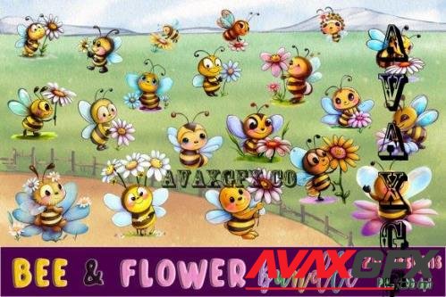 Bee & Flower Clipart Bundle - 4205844