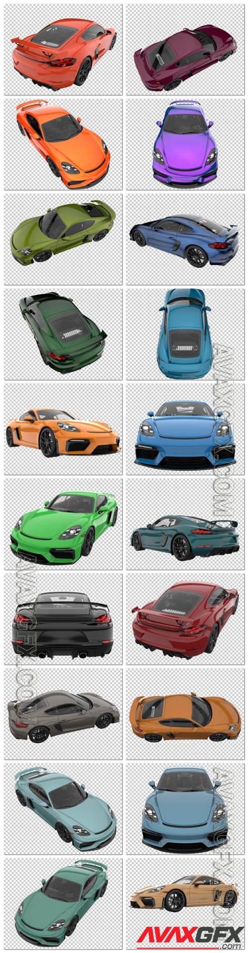 20 Sport car on transparent background, 3d rendering - illustration in psd vol 5