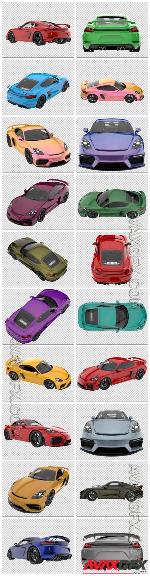 20 Sport car on transparent background, 3d rendering - illustration in psd vol 4
