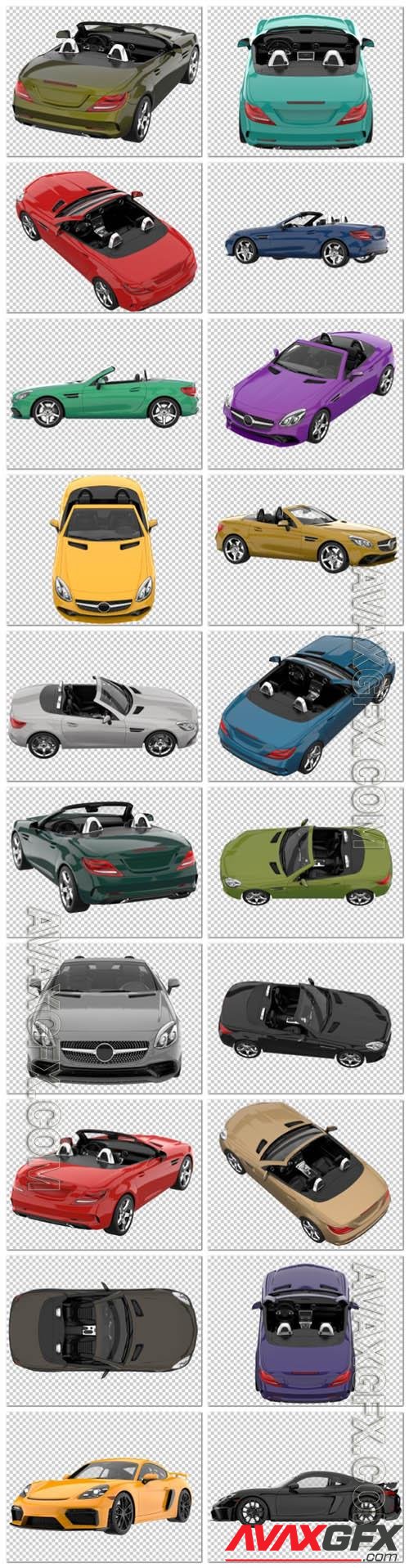 20 Sport car on transparent background, 3d rendering - illustration in psd vol 3