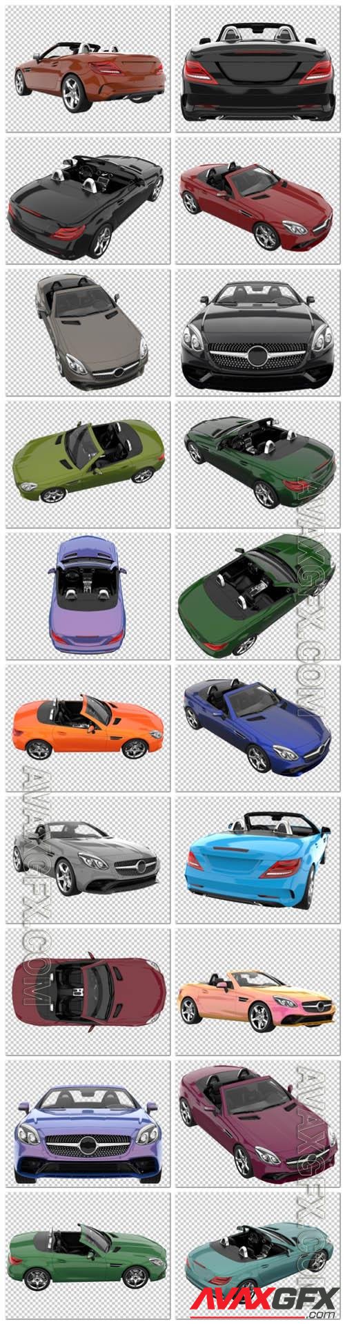 20 Sport car on transparent background, 3d rendering - illustration in psd vol 2