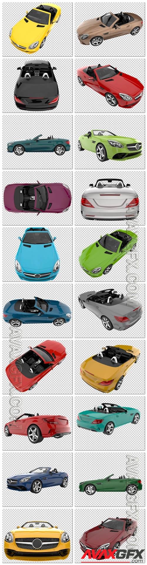20 Sport car on transparent background, 3d rendering - illustration in psd vol 1