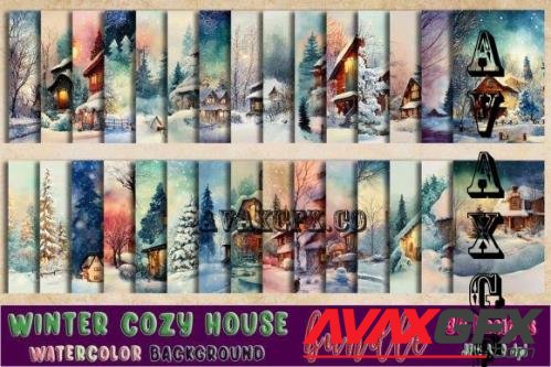 Winter Cozy House Watercolor Background