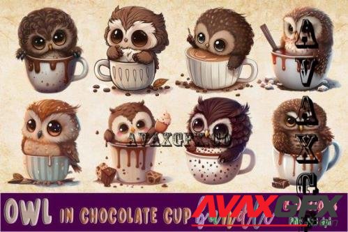 Owl in Hot Chocolate Cup Clipart Bundle