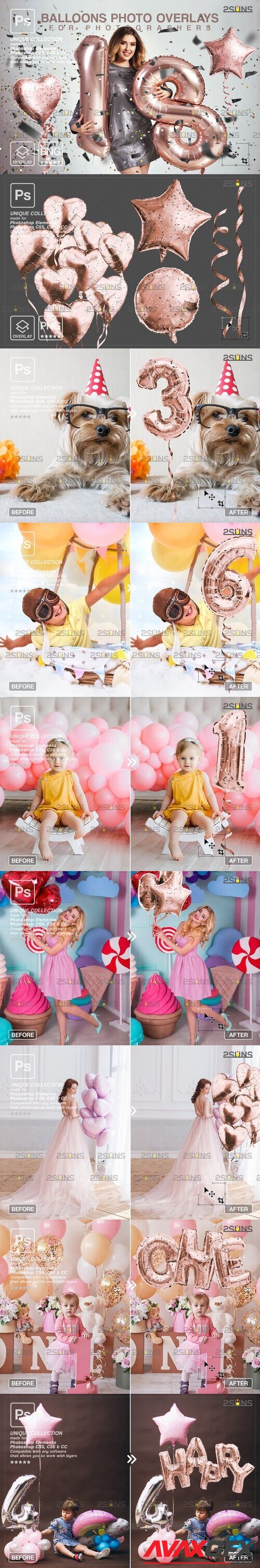 Creativemarket - Rose gold foil balloons overlay 10960312