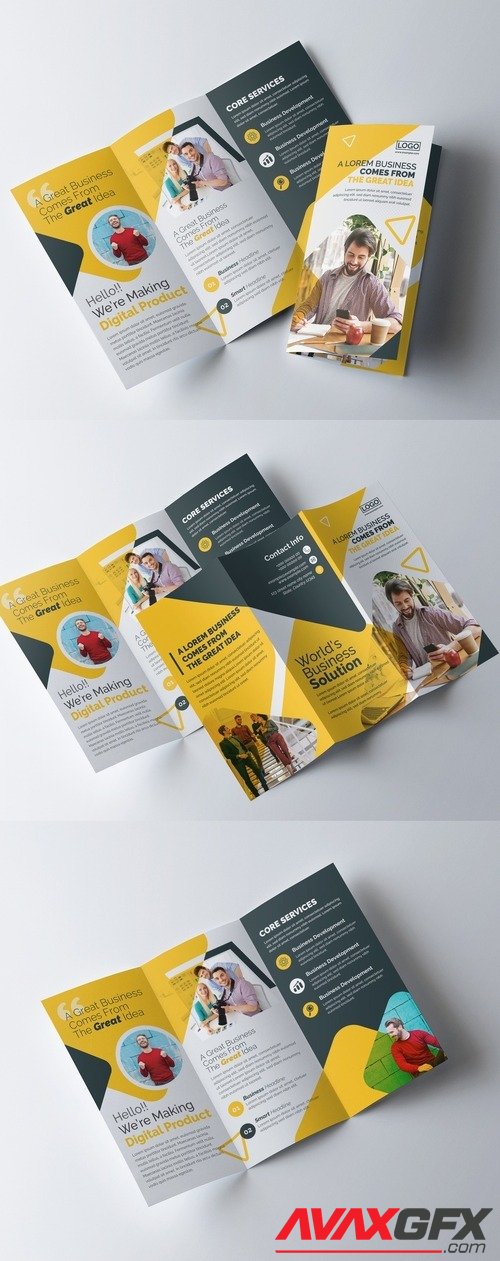 Adobestock - Corporate Trifold Brochure Template with Yellow & Dark Accents 521501863