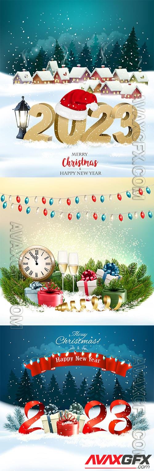 Christmas background with colorful garland and 2023