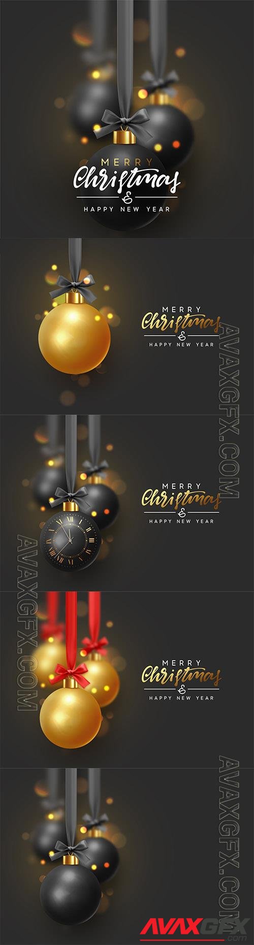 Vector merry christmas and happy new year, xmas golden balls