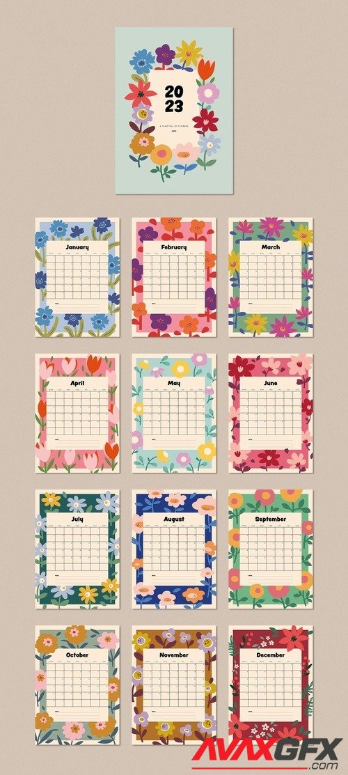 Adobestock - Calendar Layout with Flowers 514070340