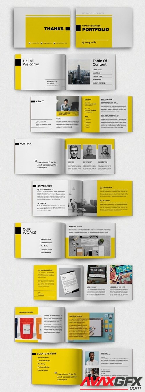 Adobestock - Designer Portfolio Layout with Yellow Elements 514040497