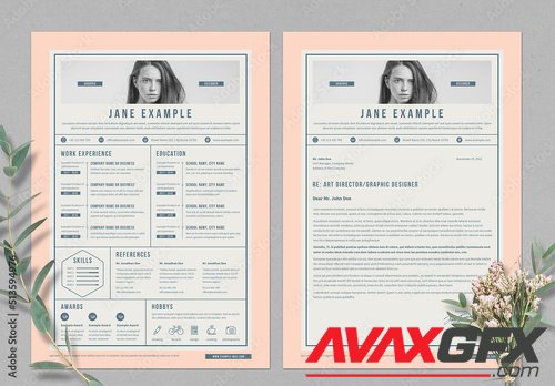 Adobestock - Resume and CV Layout in Tabular Layout in Blue and Peach Colors 513594976