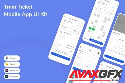 Train Ticket Mobile App UI Kit W82L9WU