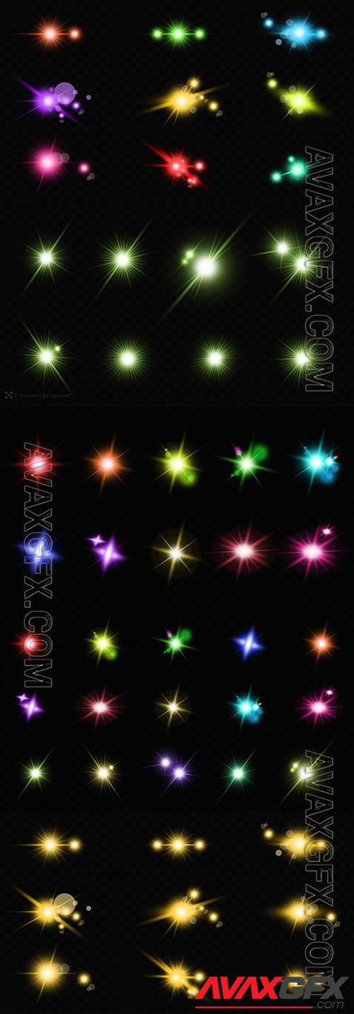 PSD realistic golden lens flares star effect ray line set