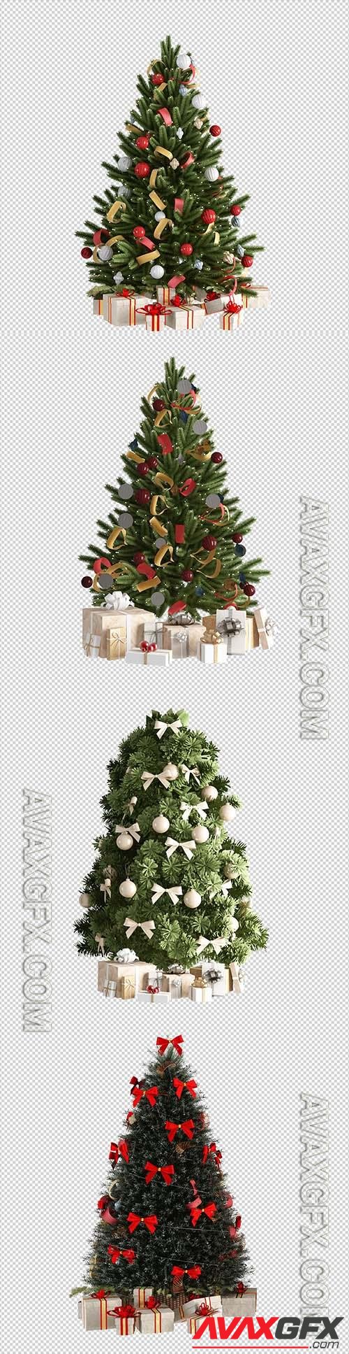 PSD christmas tree, gifts and armchair in 3d rendered isolated