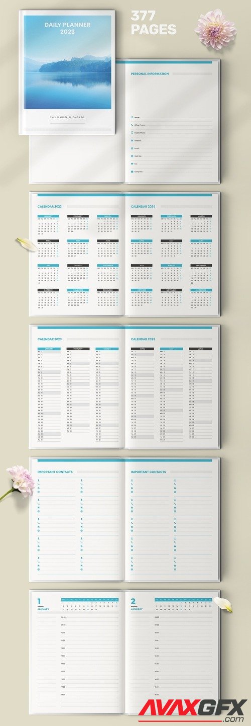 Adobestock - Daily Planner 2023 Layout with Blue Accents 522339908