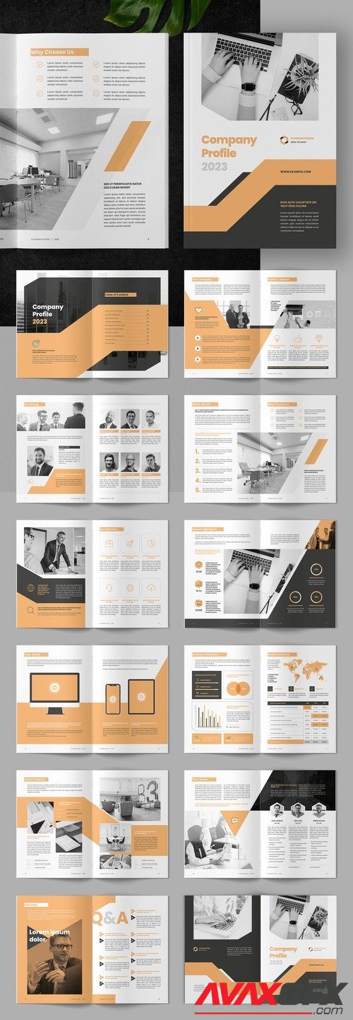 Adobestock - Company Profile Layout with Orange Accents 522339897