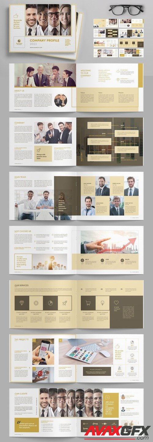 Adobestock - Company Profile Landscape Layout with Golden Accents 522339886