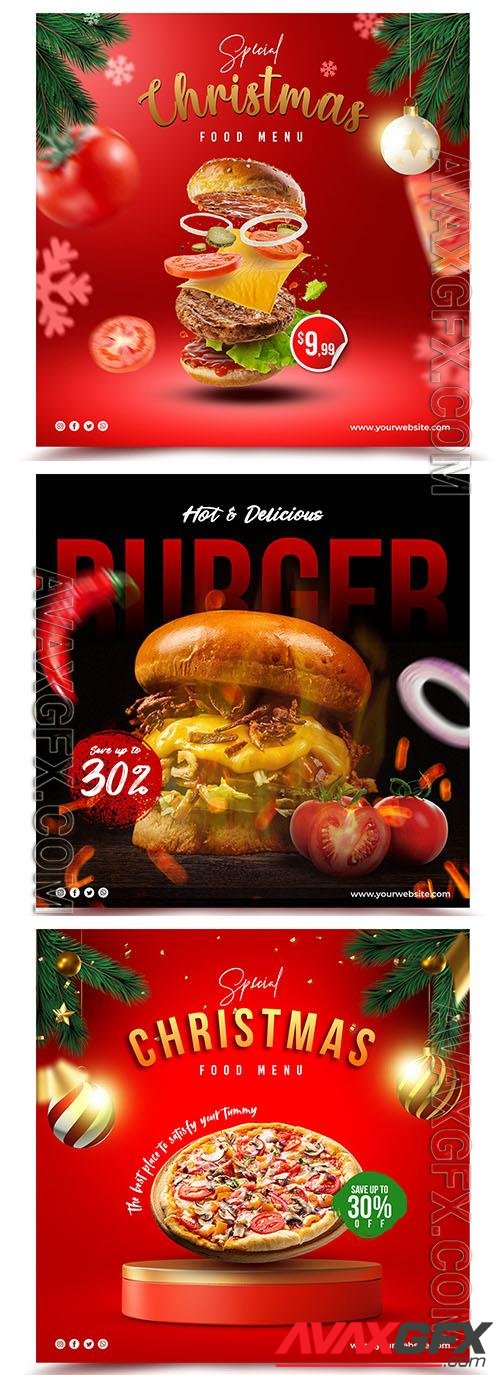 PSD christmas food menu banner or flyer social media promotion template