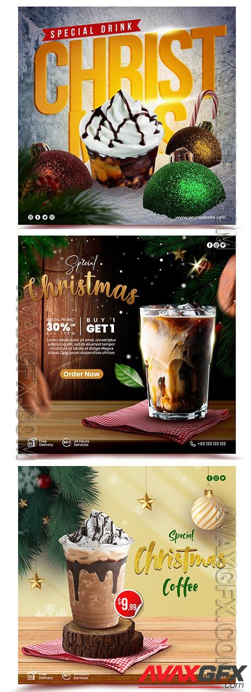 PSD christmas drink menu banner or flyer social media promotion template