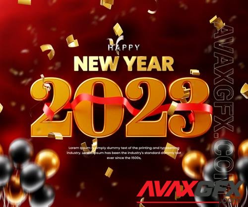 2023 celebration banner or happy new years background template with balloon