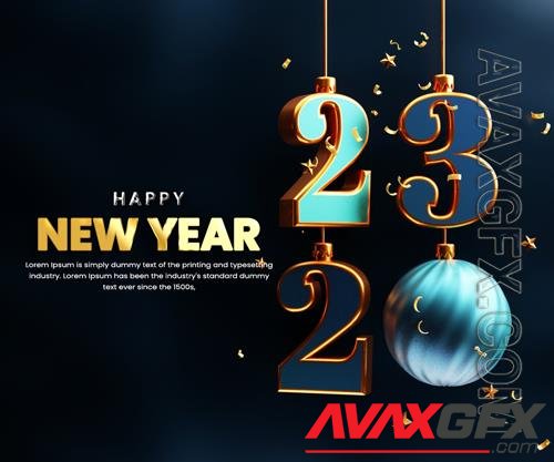 PSD realistic happy new year 2023 celebration banner