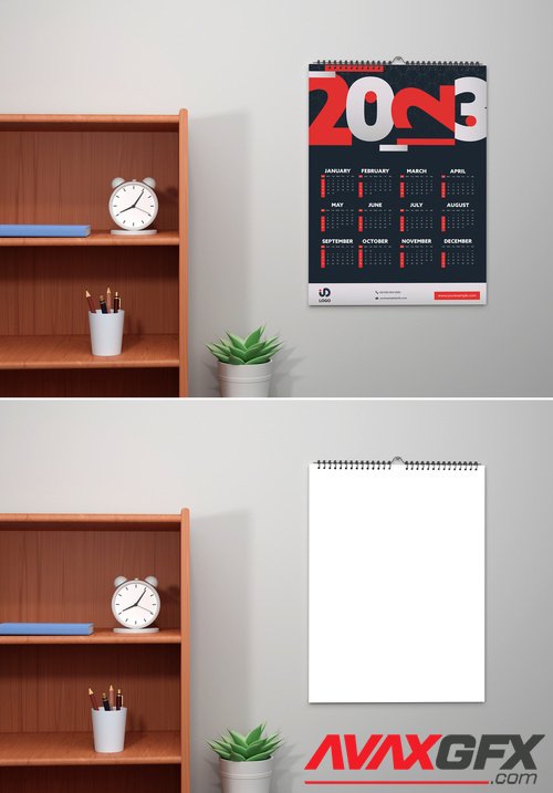 Adobestock - Wall Calendar Mockup with Wooden Shelf 527882348