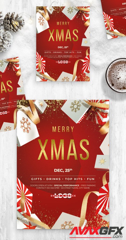 Adobestock - Christmas Flyer Poster in Red and Gold 532852035