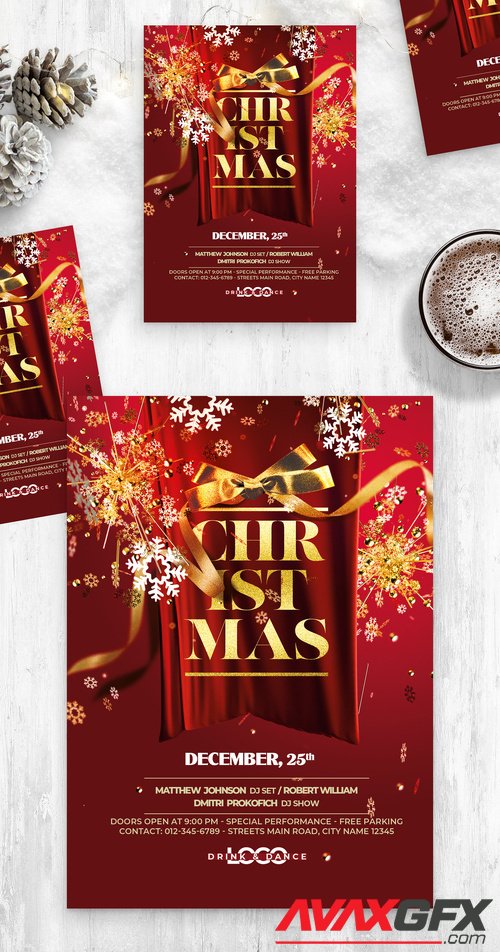 Adobestock - Red Christmas Flyer Poster Layout 532852033