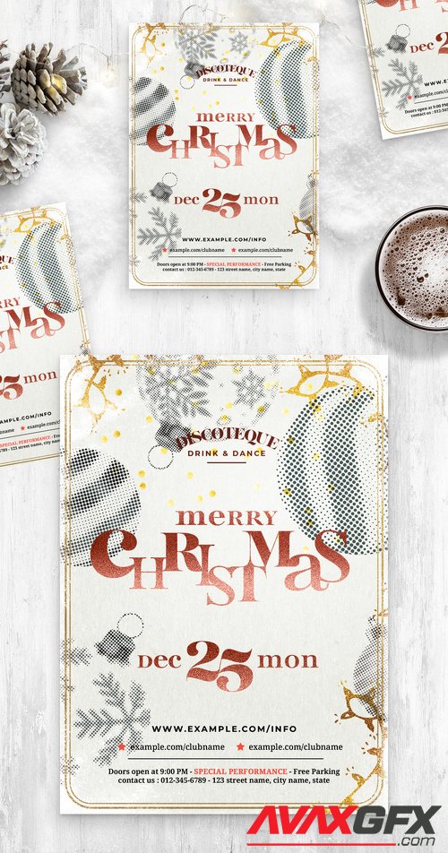 Adobestock - Merry Christmas Party Flyer Poster with Halftone Effect 532852036