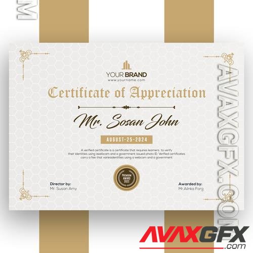 PSD elegant certificate template with gold decor