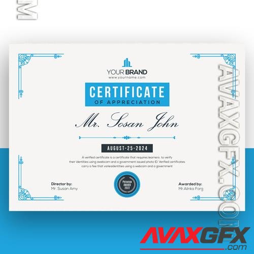 PSD elegant certificate template with blue decor