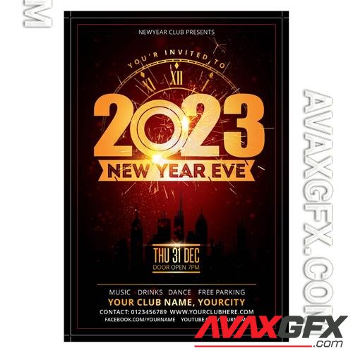 2023 happy new year flyer psd with gold watch