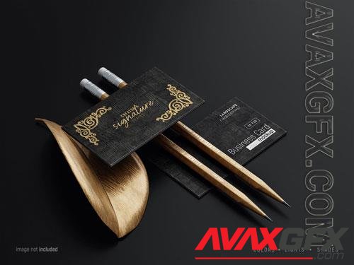 PSD horizontal business cards mockup scene with wood texture