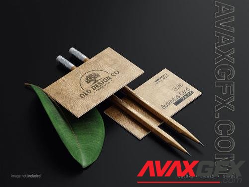 PSD horizontal business cards mockup scene with wood texture vol 2