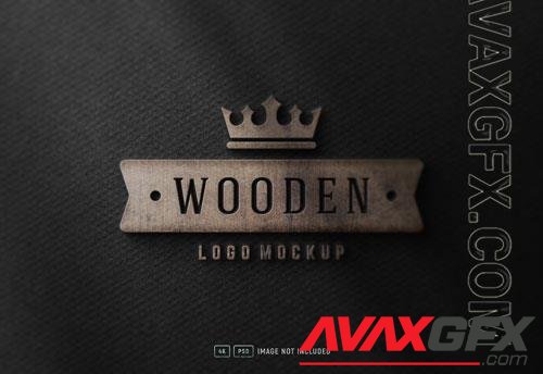 PSD luxury 3d wooden logo mockup on textured black paper