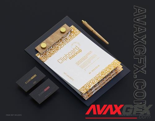 PSD business cards and a4 letterhead mockup with clipboard perspective view