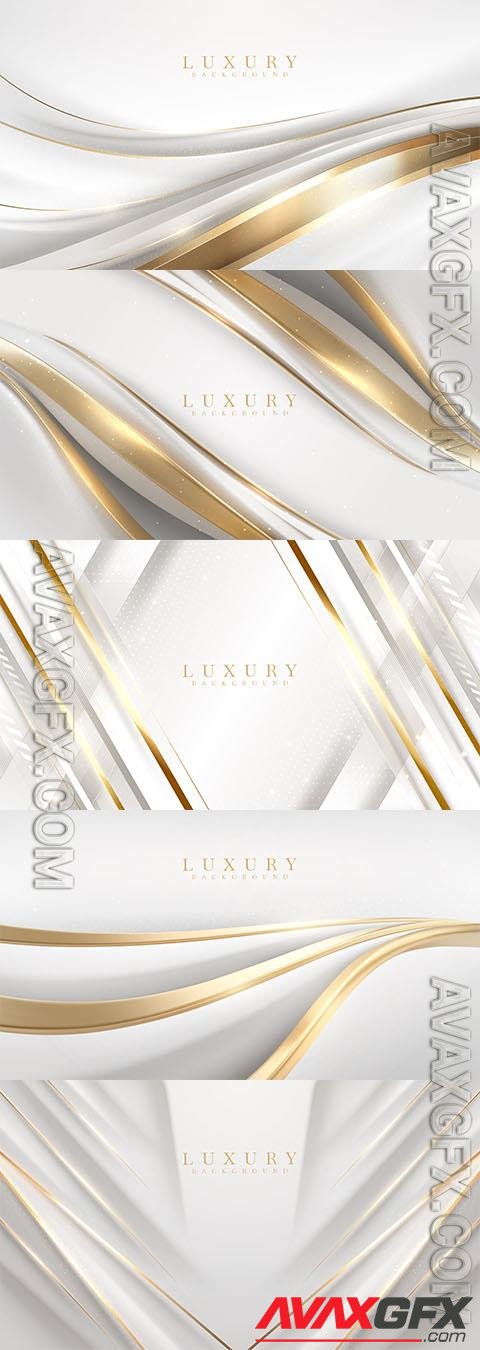 Vector white luxury background with golden curve line element and glitter light effect decoration