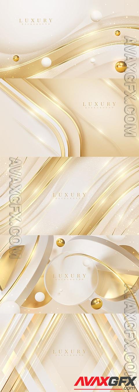 Vector gold abstract luxury background with 3d geometric shape parts decoration and ball with shiny element