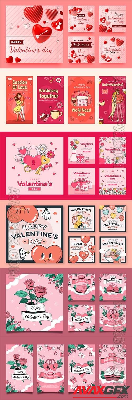 Vector valentines day celebration posts collection