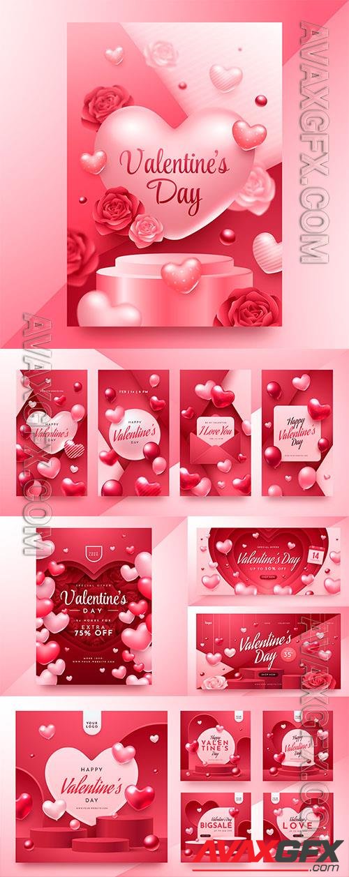 Vector realistic valentines day vertical poster template