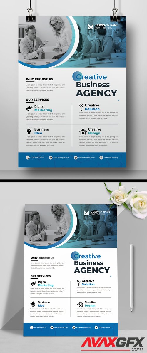 Adobestock - Business Flyer Layout with Blue Accents 525909325