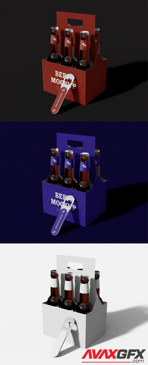 Adobestock - Six Pack Beer Bottles with Metallic Opener Mockup 527709077