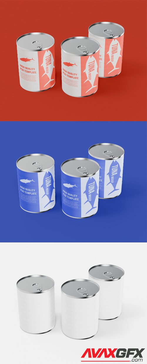 Adobestock - Three Cylindrical Tuna Cans Mockup 527709071