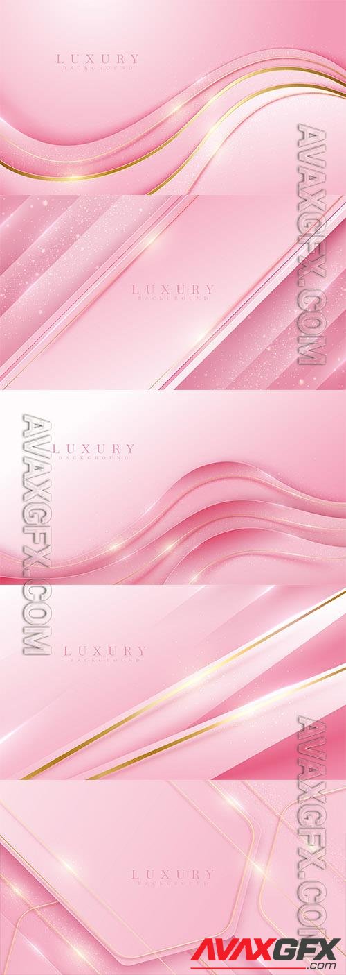 Vector pink background with luxury sparkle golden curve, 3d style, modern cover design