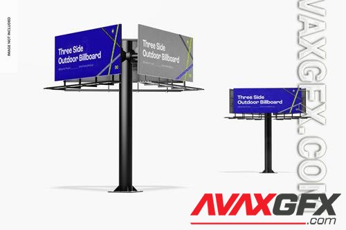 PSD three side outdoor billboard mockup perspective