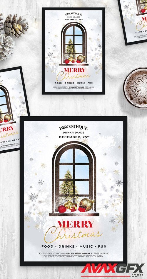 Adobestock - Christmas Flyer with Snowy Window Scene 532852008