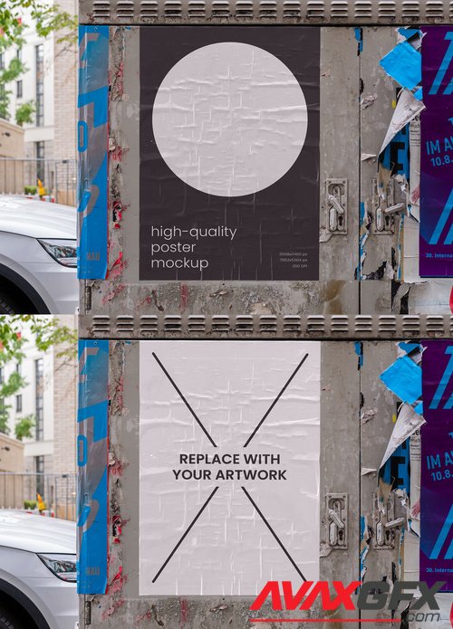 Adobestock - Street Glued Outdoor Poster on White Wall Mockup 530894589
