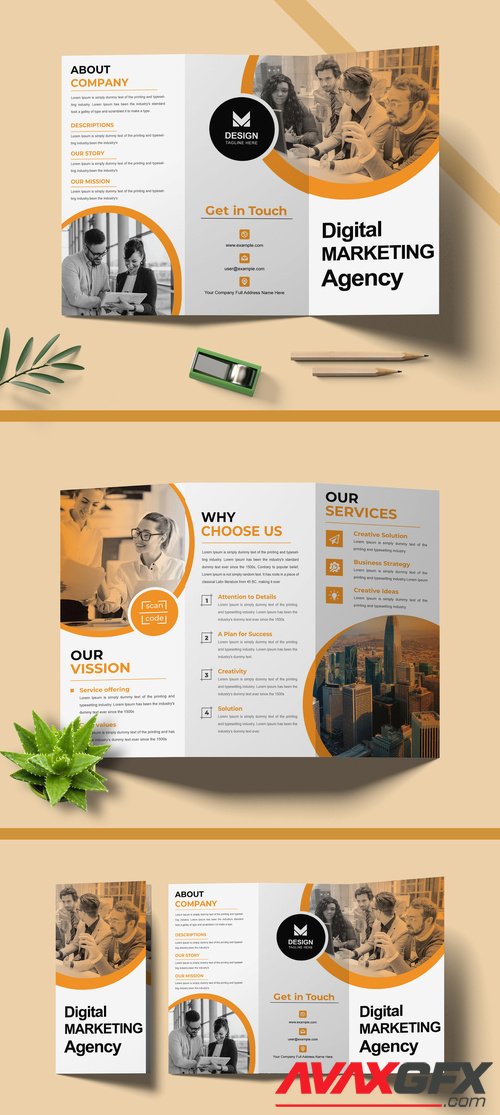 Adobestock - Trifold Brochure Design Layout with Yellow Accent 506510661