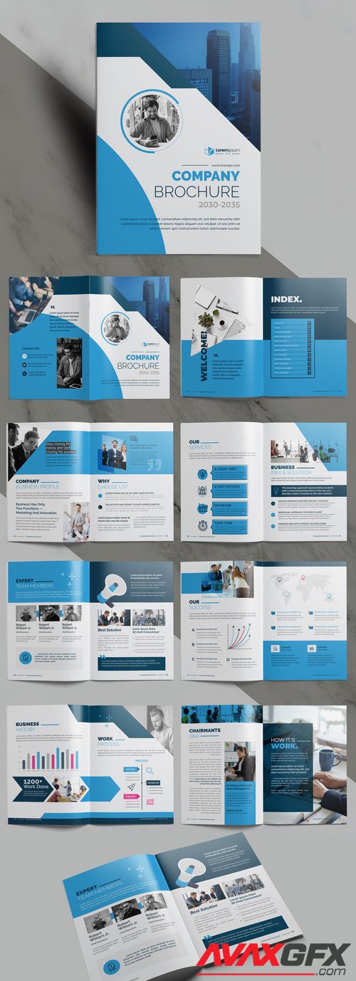 Adobestock - Corporate Brochure Template with Blue Accents 504455205